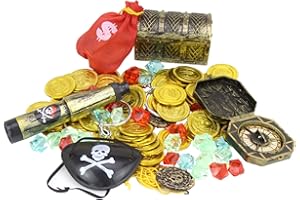 LAPONO 60pcs Monedas de Oro y Gemas Piratas Monedas Doradas de Pirata Juguete Pirata Niños para Caza,Juego de Tesoro Pirata para Cumpleaños Los Niños Búsqueda del Tesoro Fiestas Temáticas Piratas