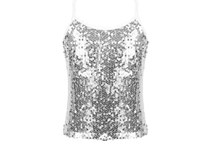 MSemis Mädchen Unterhemd Glitzer Pailletten Tank Top Trägershirt Verstellbare Fasching Party Jazz Oberteil Gold/Silber/Schwarz/Lila/Blau