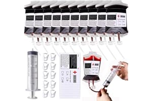 ENAIAH Bolsa de Beber Sangre para Halloween,10Pcs Contenedor de Bebida de Sangre,Bolsa de Sangre para Bebidas con jeringas Clips Pegatinas,Bolsas de Sangre de Halloween para La Fiesta Zombie