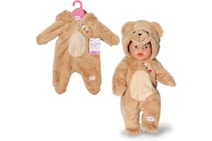 BABY born Bär Kuschelanzug 43cm, Strampelanzug mit Kapuze und Ohren in Teddy-Optik für 43 cm Puppen, 836088 Zapf Creation