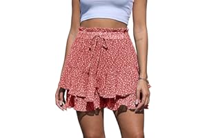 Yutdeng Pantaloncini Donna Eleganti Corti Estivi da Donna con Stampa Floreale Moda Shorts Pantaloncini Casual Leggeri Boho Gonna Elastico in Vita Gamba Larga con Orlo a Volant