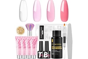 COSCELIA Kit Ongle Gel UV Complet,Transparent Rose 4 Couleurs 15ml Poly Ongle Gel, Poly Nail D'extension Gel avec Base et Top Coat Faux Ongles, Kit Manucure Outil Vernis Semi Permanent pour Debutant