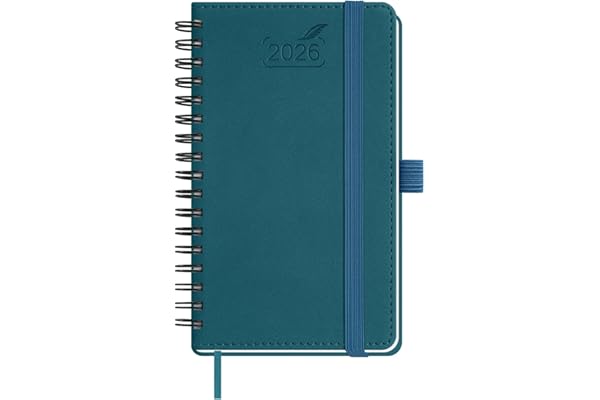 BEZEND Agenda 2026 Semana Vista Pequeña de Bolsillo 9 x 15,5 cm, Agenda Semanal A6 en Espiral, 12 Meses de Ene a Dic 2026, Tapa Blanda en Cuero PU, Verde Oscuro