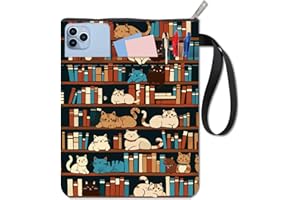 CRASPIRE Copertine per Libri A Forma di Gatto per Scaffali per Libri per Libri Tascabili in Tessuto Lavabile con Cerniera e Tasca Extra per Gli Amanti dei Libri Regali per I Compagni di Classe