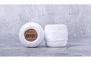 Luca-S Filo da ricamo in cotone perlato, misura 8, 100% cotone egiziano per uncinetto, filato per ricamo a punto croce, certificato Oeko TEX, 10 grammi per gomitolo, colore bianco