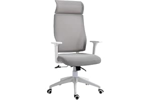 Vinsetto Silla de Oficina Ergonómica Silla de Escritorio Giratoria Ajustable en Altura y Reclinable hasta 120° Bloqueo de Posición 64x61x120,9-128,9 cm Gris