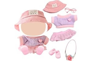 CARREUTY 6 szt. ubrań na pluszową lalkę 17 cm, różowe akcesoria do stroju lalki miłości, w tym 1 top, 1 sukienka, 1 kapelusz, 1 okulary, 1 buty, 1 wisiorek zestaw odzieży dla lalek, zamiennik bez lalki