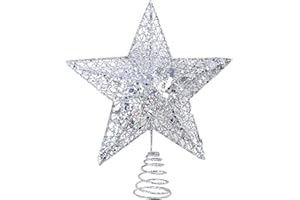 KEYIDO Srebrna Gwiazda na Choinkę Świecący Szczyt Metalowy Topper na Choinkę Ozdoba Świąteczna Boże Narodzenie Gwiazda 20 x 25 cm