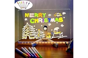NATWO LED Drawing Board with 7 Colors Pen, 30x20cm Magic Board for Kids Writing Message, Acrylic Dry Erase Light up Memo Arts Doodle Desktop Note Illuminated Artboard Wordpad Gift for Kids School Home