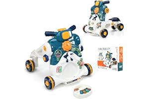 COSTWAY 3 en 1 Trotteur Bébé Évolutif avec Lumière et Musique, Voiture à Enfourcher Polyvalente avec 4 Roues Antidérapantes, Développement de l'Intelligence, Panneau de Jeux Détachable, 6-36 Mois