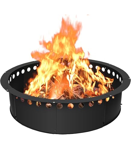 Feuerring Feuerschale Feuerstellenring, Feuerstelleneinsatz Mit Grillfeuerring, 40 Zoll Außen-/36 Zoll Innendurchmesser, 8,5 Zoll Höhe, Kohlenstoffstahl-Innenauskleidung, DIY-Lagerfeuerring über/im Boden, Für Outdoor-Camping, Lagerfeuer | DE