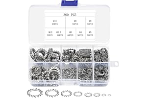 NEWOUTSET Zestaw 360 podkładek zabezpieczających zęby wewnętrzne, podkładki ze stali nierdzewnej, podkładki zaciskowe, tarcze zębate, podkładki zabezpieczające, M2,5, M3, M4, M5, M6, M8, M10, M12