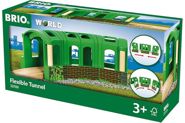 Brio World - 33709 - Tunnel Modulable - 2 possibilités : Tout Droit ou courbé - Accessoire pour Circuit de Train en Bois - Jouet pour garçons et Filles à partir de 3 Ans