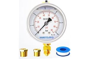 HANSFELDS Bar Acero inoxidable 1/4" BSP 2.5" pulg FACE DIAL Manómetro de presión con llenado de líquido WOG Agua Aceite Gas Montaje inferior Heavy duty (0-6 bar)