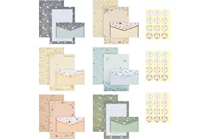 ‎VICLOON Vicloon Briefpapier mit Umschlag Set, 54 Stück Briefumschlag Briefpapier Set, 36 Blatt A5 Briefpapier mit 18 Umschlägen, 6 Florale Stile Briefpapier und Umschläge für Einladungskarten Glückwunschkarte