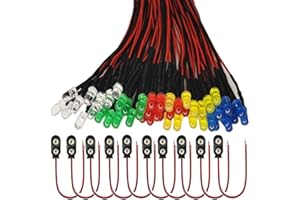 RUNCCI-YUN 50Pcs 5mm Luces LED de Diodo 12V DC Pre Wired LED Diodos Emisores de Luz Lámpara+ 10Pcs Conector de batería de 9V