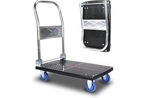 VIRZEN Heavy Duty Folding Platform Trolley, Rolling Flatbed Luggage Cart with 360° Swivel Wheels for Moving, Loading, Delivery and Heavy Items 150kg Capacity (Small, Black)