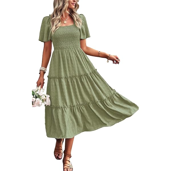 LIGHT DOT Women's Maxi Dress - Ruffle Puff Sleeve, Smocked Tiered Casual Dress (2025 Style) - View #10