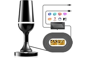 DGUPSP Antena TV Interior, Antena Portátil Interior Potente al Aire Libre Equipado con Base Magnética y Amplificador, Antenna Digital TV con 360 ° de Recepción, Compatible con 4K 1080P (VHF/UHF/DVB-T/DVB-T2)