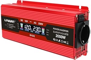 Yinleader Przetwornica napięcia 1000 W / 2000 W 12 V 230 V falownik Dual USB Power Inverter z 1 gniazdem i wyświetlaczem LCD