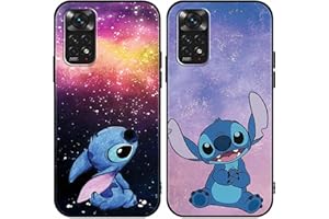 LYUBFDC 2 Pezzi Custodia per Xiaomi Redmi Note 11S 4G 6,43" Cartoon Cover,Stitch Kawaii Anime Cute Aesthetic Modello Case Morbida TPU Silicone Antiurto Bumper Protettiva Nero Cover