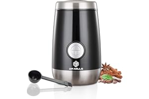 DR MILLS DM-7445 Coffee Grinder, Electric Coffee Bean and Dried Spice Grinder, One Touch Operation, Blade and Cup Made with SUS304 Stainless Steel