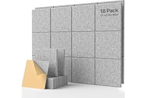 SOUNDSBAY Placas acústicas cuadradas autoadhesivas, 18 unidades, absorbentes de sonido, aislamiento acústico de pared de alta densidad, paneles acústicos, panel acústico, 30 x 30 x 0,9 cm