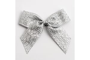 Italian Options Lurex Self-Adhesive Ribbon Bows 12-Piece Pack, 5 cm Bow Width, Metallic Silver