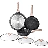 Kordisen Nonstick Frying Pan Set with Lids, 3 Piece Skillet Set, Healthy Induction Cooking Pan, Stay-Cool Handle, Compatible 