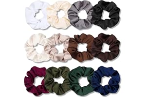 VENUSTE Scrunchies for Women, Premium Satin Softer Than Silk, Bobbles Hair Bands for Women's Hair Accessories, 12 Pack (Dark Colors)