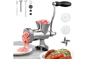 VEVOR Manuell köttkvarn, 304 rostfritt stål handvev köttkvarn med stålbordsklämma, korvfyllare med 2 skärplattor och korvrör