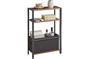 Aibiju Tavolino, Tavolino Piccolo e Stretto a 3 Livelli con Ripiano, Tavolini Sottili con Cestino in Tessuto per Spazi Stretti e Piccoli, Marrone Rustico, YD-TM052H