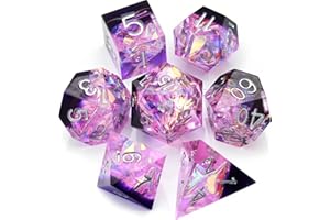 Haxtec DND Würfel Set Sharp Edge Harz Würfel Iridence Inklusion mit Würfel Fall Lila D&D Würfel für RPG Rollenspiel Spiele Dungeons und Drachen Geschenk Galaxy Serie