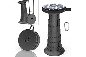 ALEVMOOM Taburete telescópico de 52 cm con cojín, Taburete portátil para Acampar, Capacidad más Resistente de 200 kg, Taburete Plegable retráctil Ligero Ajustable para jardín, Pesca, Senderismo