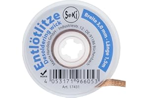 SeKi Przewód do odsysania 3,0 mm – do usuwania cyny lutowniczej o długości 1,5 m; wysoka moc ssania; rozlutowywanie; żyłka ssąca