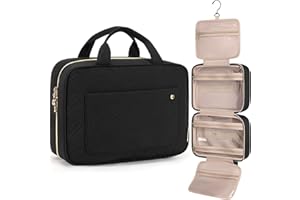 BAGSMART Trousse de Toilette Femme Voyage,avec Crochets à Suspendre,Imperméable Trousse de Maquillage pour Valise,Sacs de Voyage,Accessoires de Voyage Noir,Moyen