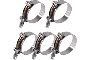 Glarks 5Pcs 57-65mm Stainless Steel T-Bolt Hose Clamps Turbo Intake Soft Hose Intercooler Clamps