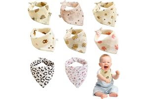 Xstary 8 stycken 24 x 25 cm halsdukar baby haklapp baby halsduk baby | 8 mönster unisex justerbart mjukt material för daglig användning perfekt för spädbarn och småbarn (1–3 år)