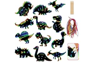 JODSEN 12 Stück Dinosaurier Kratzbilder für Kinder,Tier Kratzpapier Scratch Art mit Holzstiften und Bändern,Personalisiert Magie Scratch Papier Lesezeichen Dinosaurier Ornament für Kinder Spiele Zubehör (A)