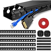 REFLYING Cable Channel 5 Pieces Open Slot to Hide Cables Black | Cable Ducting Kit, 6.07 ft Cable Cover for Hiding Cables, 2x