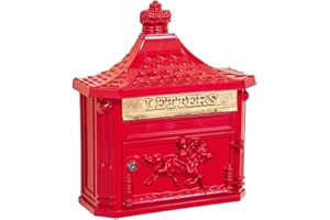 GIFTWAREZ Antiguo estilo victoriano rojo Bloqueo de aluminio montado en la pared correo Royal Mail Box