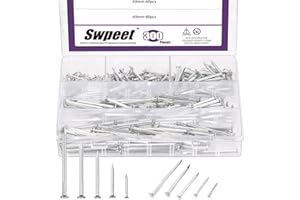 Swpeet Lot de 300 clous en acier galvanisé pour briques en béton, 5 tailles 3/4", 1-1/4", 1-3/5", 2", 2-3/8"