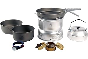 Trangia 25-8 Hard Anodised Cookset with Kettle and Spirit Burner, Complete Camping Cookware and Stove Set for Hiking, Backpacking, Fishing