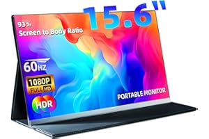 hualink 15.6" Portable Monitor for Laptop - Ultra-Thin 1080P FHD 93% Monitor Screen Ratio 120% sRGB Wide Color HDR USB-C HDMI Display Gaming Monitors with Smart Cover & Stand for PC MAC Phone PS4/5