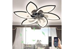 ‎REVNEEY LED Deckenventilator Mit Beleuchtung, 66W Dimmbar (3000K-6000K) Deckenleuchte Mit Ventilator, Leise Reversibel Deckenventilator Mit Lampe Für Wohnzimmer Schlafzimmer Esszimmer Schwarz,6 Köpfe 78x15cm