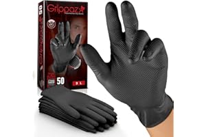 RAP Gloves (Pack of 50 Grippaz Nitrile Gloves Working Gloves Extremely Robust Non - Slip Ideal for Workshops Mechanics Industry Rubber Disposable Gloves (Black, L)