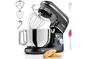 Fentic Matberedare - 2000W - rostfri mixerskål (6,2 L) - köksmaskin med omrörarkrok, degkrok, visp och stänkskydd - inkluderar extra tillbehör