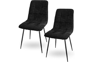 LEWE Pack de 2 Sillas de Comedor, Sillas sin Brazos de Tela de Lino con Patas de Hierro, Ocio Silla Tapizada, Sillas Cocina, Silla Comedor, Sillas Salon-Negro