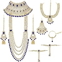 Peora Ethnic Indian Traditional Gold Plated Kundan Dulhan Bridal Jewellery Set with Choker Earrings Maang Tikka…