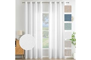 MIULEE Cortinas de Lino con Efecto de Anillos de Lino Sala de Estar Moderna Cortina de Voile Semitransparente Natural 2 Piezas 140 x 245 cm Blanco